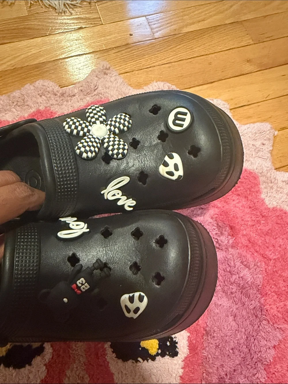 Black Slip-On Platform Clogs with Decorative Charms